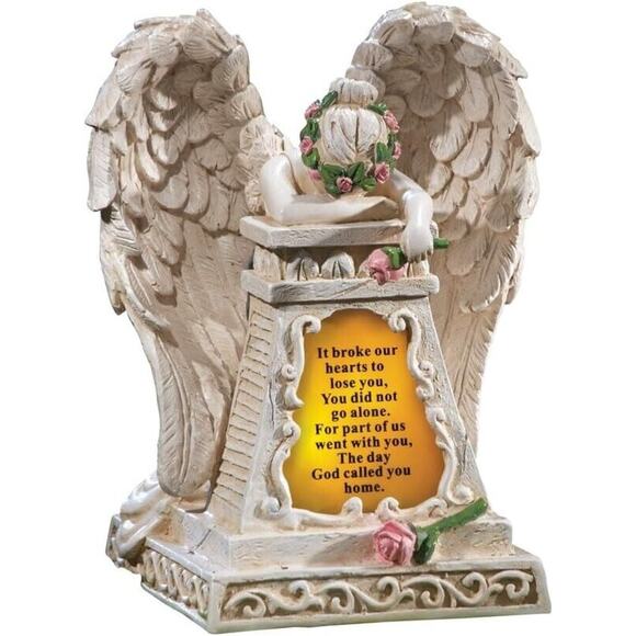 Unbranded Other - Solar Lighted Stone-Finished Resin Weeping Angel Garden Memorial, Beige New!